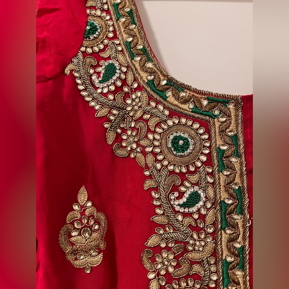 Red party churidar suit